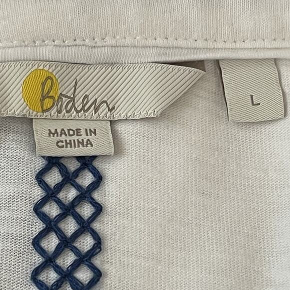 Boden Alison Tunic Top Sz L Pullover Tassels Embroidered Boho Coastal Blue White - Picture 9 of 11